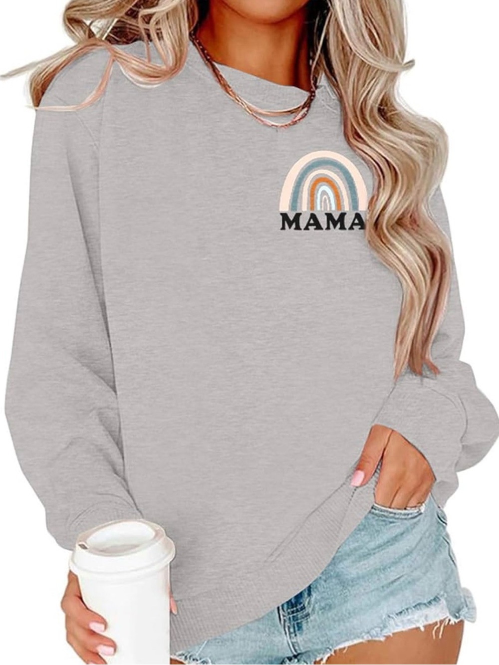 Mama Graphic Crewneck Sweatshirt - Light Gray Size Large NWT